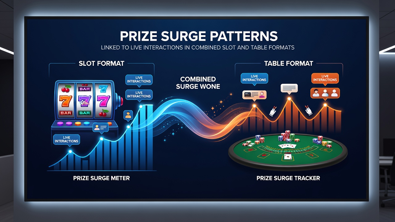 Detailed view of live dealer interface with slot and table elements active during a prize surge event
