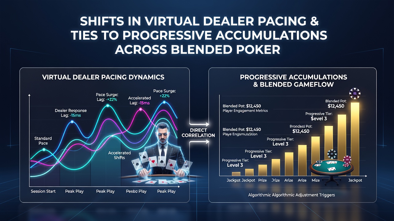 Data visualization of progressive accumulation rates aligned with virtual dealer pacing metrics in hybrid poker-slot environments